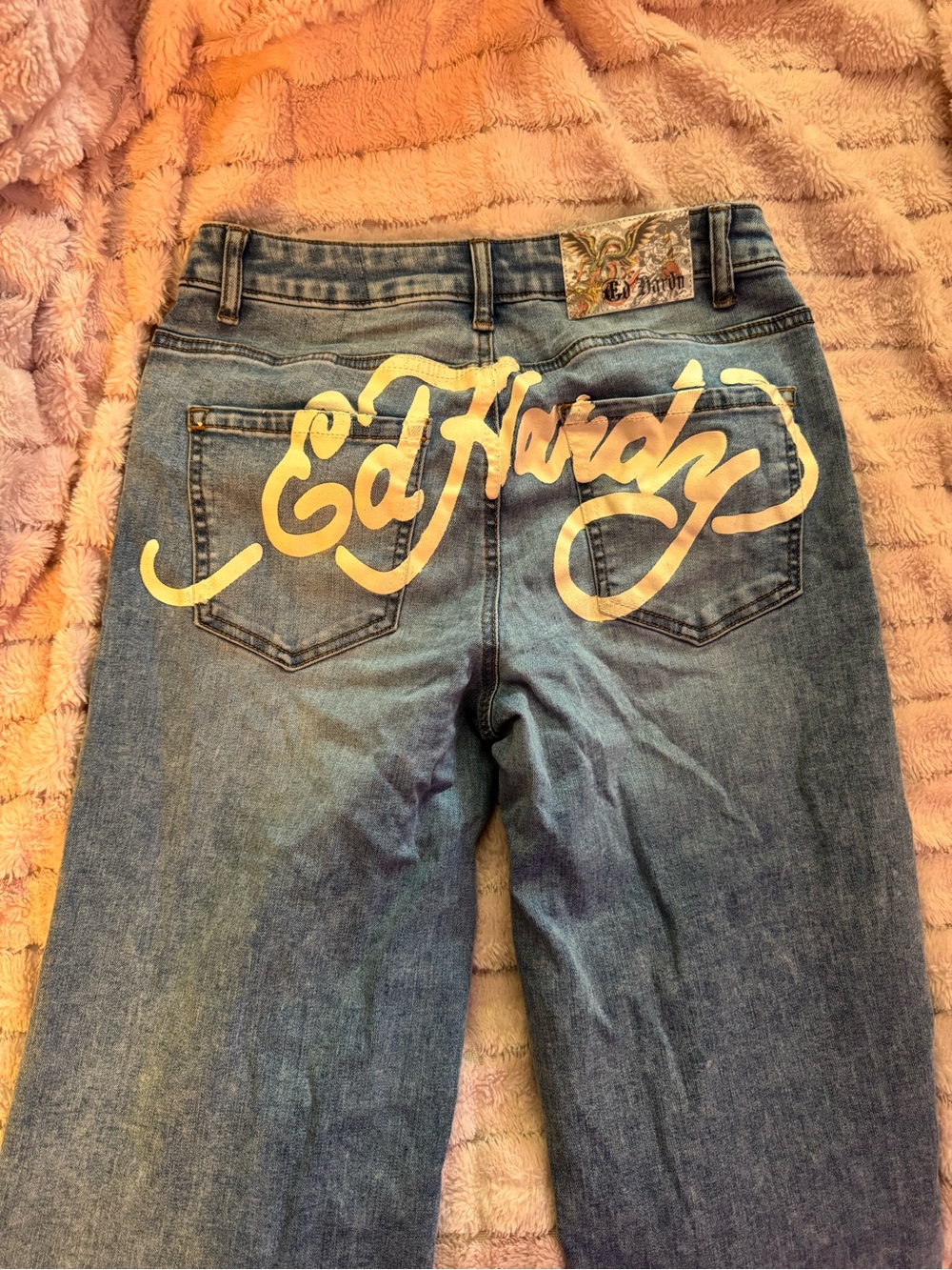 Ed Hardy Denim Jeans with Gold Script Back Logo